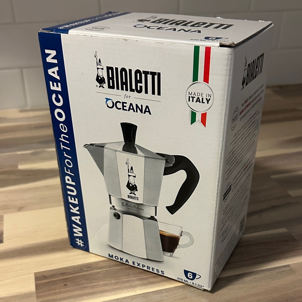 NIB! Bialetti Moka Express Stovetop Coffee Maker - Silver and Black